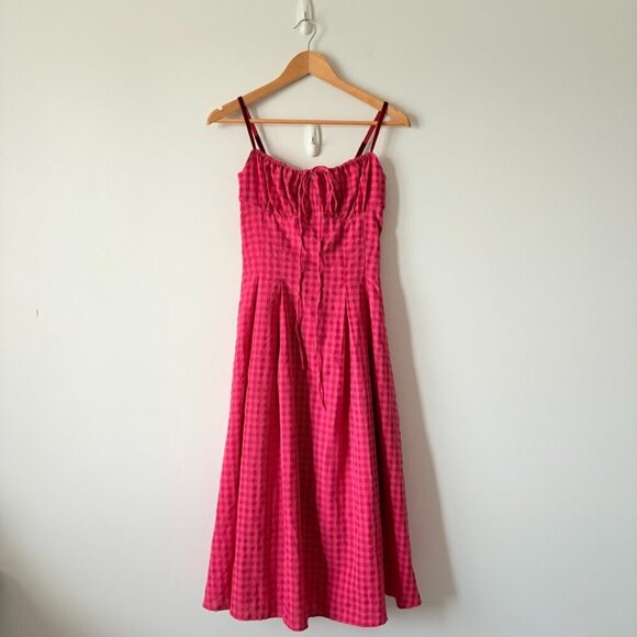 Haze Gingham Check Picnic Tie Midi Dress Raspberry Pink Size XS/Small - Picture 1 of 6